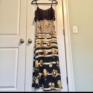 Paper Crown Floral Stripe Silk Maxi Dress